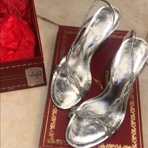 Size 6B Rene Caovilla silver heels
